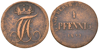 Ангальт-Бернбург 1 пфенниг 1822 KM 77.1 медь 4615-316