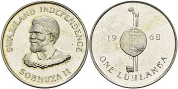 Свазиленд 1 луланга 1968 независимость, Собуза II KM 5 серебро PROOF 00-000-00