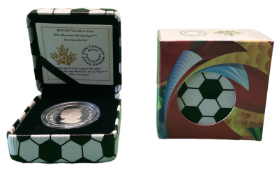 Канада набор из 7 монет 2015 FIFA, чемпионат мира по женскому футболу, в оригинальном буклете, шесть монет по 10 долларов, в оригинальных коробках, цветная эмаль KM NEW серебро PROOF 5-4-6-01
