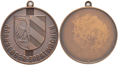 НЮРНБЕРГ МЕДАЛЬ ND НЮРНБЕРГСКАИЕ СПОРТИВНЫЕ НЕДЕЛИ, С КОЛЬЦОМ ДЛЯ ПОДВЕСКИ, ДИАМЕТР 36 ММ. жёлтый металл 1084-2-24