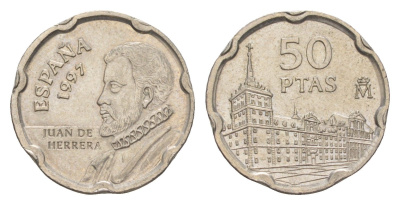 Испания 50 песет 1997 Хуан де Эррера KM 985 медно-никель 4621-141