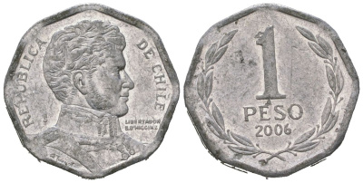 Чили 1 песо 2006 So KM 231, Schon 79 алюминий 4621-342