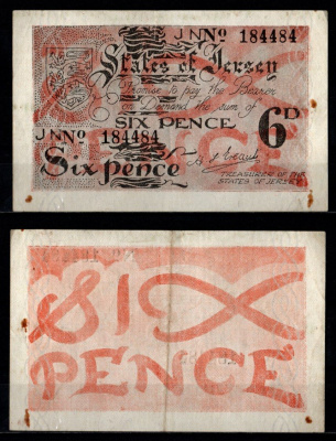 Джерси 6 пенсов ND (1941-1942) Pick 1 бумага 451-1282-2