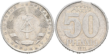 ГДР 50 пфеннигов 1971 А, брак заготовки KM 12.2 алюминий 4563-721