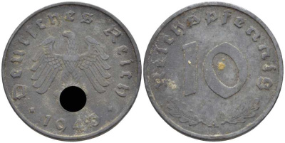ГЕРМАНИЯ 10 РЕЙХСПФЕННИГОВ 1945 А KM A104, J. 375 цинк 4401-517