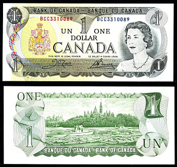 Канада 1 доллар 1973 Елизавета II, альпийское озеро в национальном парке Банф, расположенное в Альберте, Канада Pick 85 c бумага UNC (пресс) 2197-1-2-2
