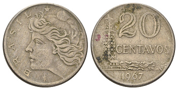 Бразилия 20 сентаво 1967 KM 579.1 медно-никель 4159-441