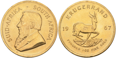ЮАР 1 крюгеранд 1967 KM 73 золото UNC 10-010-48