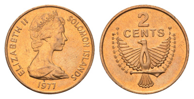 Соломоновы острова 2 цента 1977 птица KM 2 бронза aUNC 4573-144