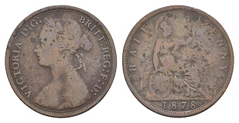 Великобритания 1/2 пенни 1878 Виктория (1837-1901) KM 754, Spink 3956 бронза 4656-142