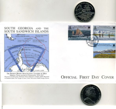 Южная Георгия и Южные Сандвичевы Острова 2 фунта 2004 ПЛЮС КОНВЕРТ С МАРКАМИ UNC 7-5-18