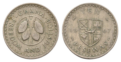 Гана 10 песев 1967 KM 16 медно-никель 4114-142