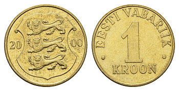 Эстония 1 крона 2000 KM 35 латунь aUNC 4688-657
