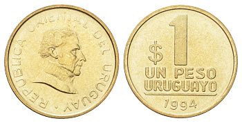 Уругвай 1 песо 1994 год-тип KM 103.1 алюминиевая бронза UNC 4697-1038