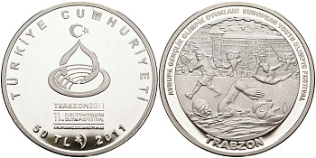 Турция 50 лир 2011 Европейский молодежный олимпийский фестиваль 2011 - Трабзон, плавание серебро PROOF 11-104-41