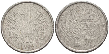 БРАЗИЛИЯ 1 СЕНТАВО 1994 РЕФОРМА 1994-, ГОЛОВА СВОБОДЫ ВЛЕВО KM 631 нержавеющая сталь 51-2846