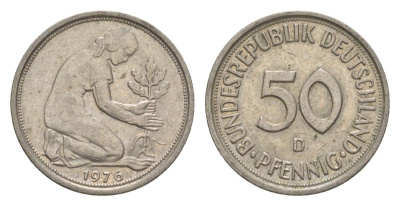 ФРГ 50 пфеннигов 1976 D KM 109.2, J. 384a медно-никель 4636-1225