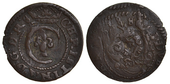 Ливония, Рига, шведская оккупация солид (шиллинг) 1648? Кристина (1634-1654) KM 21 серебро 1527-625