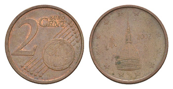 Италия 2 евроцента 2002 KM 211 сталь плакированная медью 4630-456