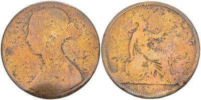 Великобритания 1 пенни ND (1874-1894) Виктория (1837-1901) KM 755, Spink 3954 бронза 180-1145