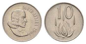 ЮАР 10 центов 1966 Ян ван Рибек (1619-1677), South Africa, легенда на африкаанс, цветок алоэ KM 68.1 медно-никель 4682-727