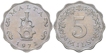 Мальта 5 милей 1972 KM 7 алюминий aUNC 4511-257