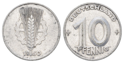 ГДР 10 пфеннигов 1950 A KM 3 алюминий 4697-623
