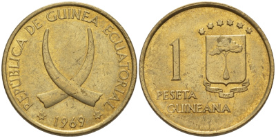 Экваториальная Гвинея 1 песета 1969 республика, диаметр 19,5 мм. KM 1 алюминиевая бронза 66-751