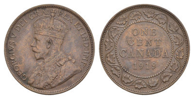 Канада 1 цент 1919 Георг V (1910-1936) KM 21 бронза 4654-1233