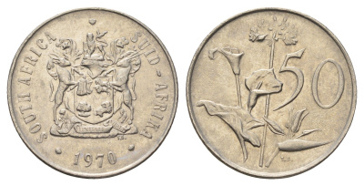 ЮАР 50 центов 1970 Зантедеския Эллиота (калла), герб KM 87 никель 4604-1124