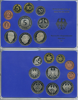 ФРГ набор из 9 монет 1984 D, официальный государственный набор, в пластике    PROOF  3540-6-1