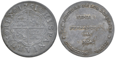 ИСПАНИЯ ЖЕТОН 1 РЕАЛ 1751 СЕРИЯ 1 ФЕРДИНАНДО VI 4561-824