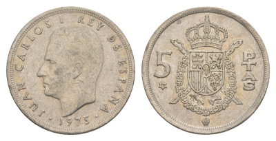 Испания 5 песет 1975 (79) M, Хуан Карлос I (1975-2014) KM 807 медно-никель 4619-1235