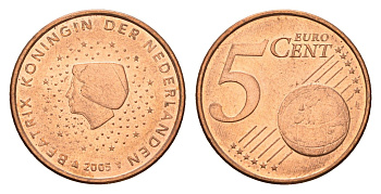 Нидерланды 5 евроцентов 2005 KM 236 сталь плакированная медью UNC 4174-1029