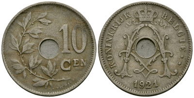 Бельгия 10 сантимов 1921 Belgie KM 86 медно-никель 4172-624