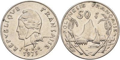 Французская Полинезия 50 франков 1975 KM 13 никель 4131-1013