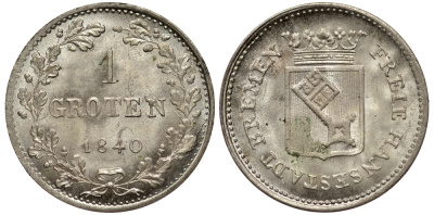 Бремен 1 грош 1840 KM 230, AKS 8 серебро UNC 00-00