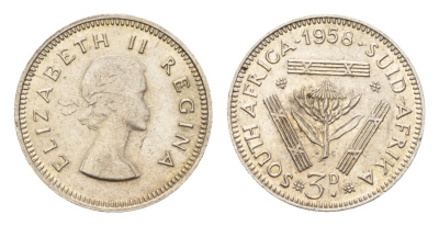 ЮАР 3 пенса 1958 Елизавета II (1952-2022) KM 47 серебро 54-968