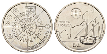 Португалия 200 эскудо 2000 Флорида KM 730 медно-никель UNC 650-1941
