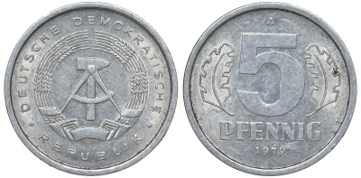 ГДР 5 ПФЕННИГОВ 1979 А алюминий 62-347