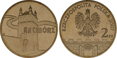 Польша 2 злотых 2007 MW, серия польские города, Рацибуж (Raciborz) KM 619 нордик UNC 4676-444