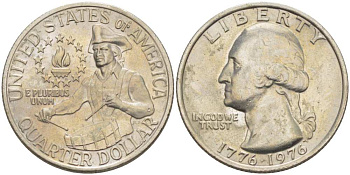 США 25 центов (квотер) 1976 200 лет независимости (1776-1976), Вашингтон, барабанщик KM 204 медь плакированная медно-никелем 217-116