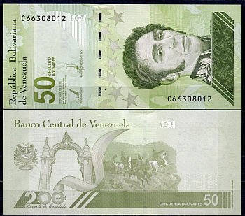 Венесуэла 50 боливаров 2021 Симон Боливар, битва при Карабобо, серия C Pick 118  бумага  UNC (пресс) 7200-13-1