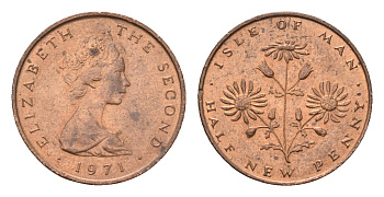Остров Мэн 1/2 нового пенни 1971 Елизавета II (1952-2022) KM 19 бронза UNC 4655-514