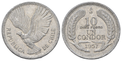 Чили 10 песо 1957 KM 181 алюминий 4155-111
