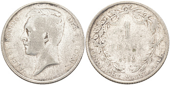 Бельгия 1 франк 1913 Альберт I (1909-1934), Der Belgen KM 73.1 серебро 106-426