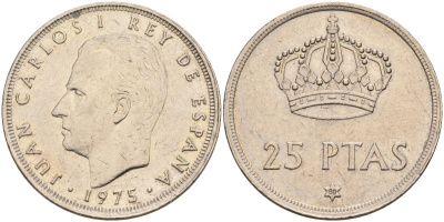 Испания 25 песет 1975 (80) Хуан Карлос I (1975-2014) KM 808 медно-никель 4583-1122