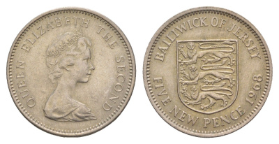Джерси 5 новых пенсов 1968 герб, Елизавета II (1952-2022) KM 32 медно-никель  UNC  4660-224