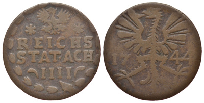 Ахен 4 геллера 1744 KM 31, Menadier 275, Frschner 416 медь 413-612