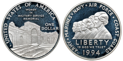 США набор из 3 монет 1 доллару 1994 ветераны, в оригинальной коробке KM 251, 250, 252 серебро	 PROOF 3-6-1-19